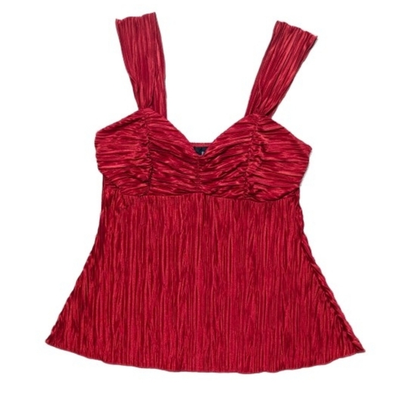 Byer California Tops - Vintage B-Wear Y2K Red Micro Pleated Babydoll Tank Top Medium